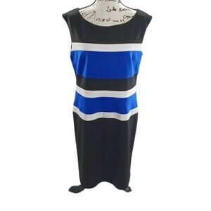 Sandra Darren Colorblock Sheath Dress Womens Size 14 Blue Black White Sleeveless